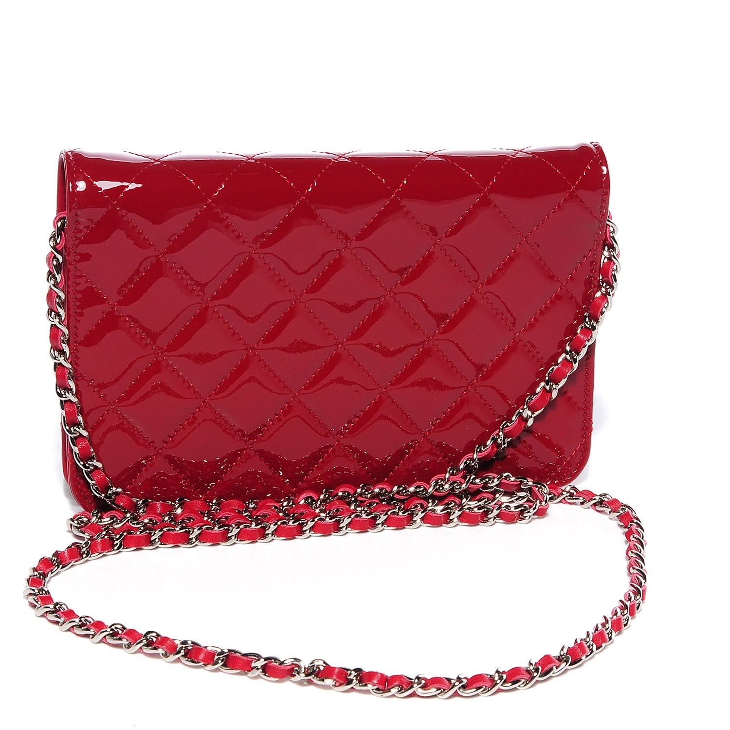 Chanel Patent Quilted Brilliant Wallet On Chain WOC Red 3 of 8
