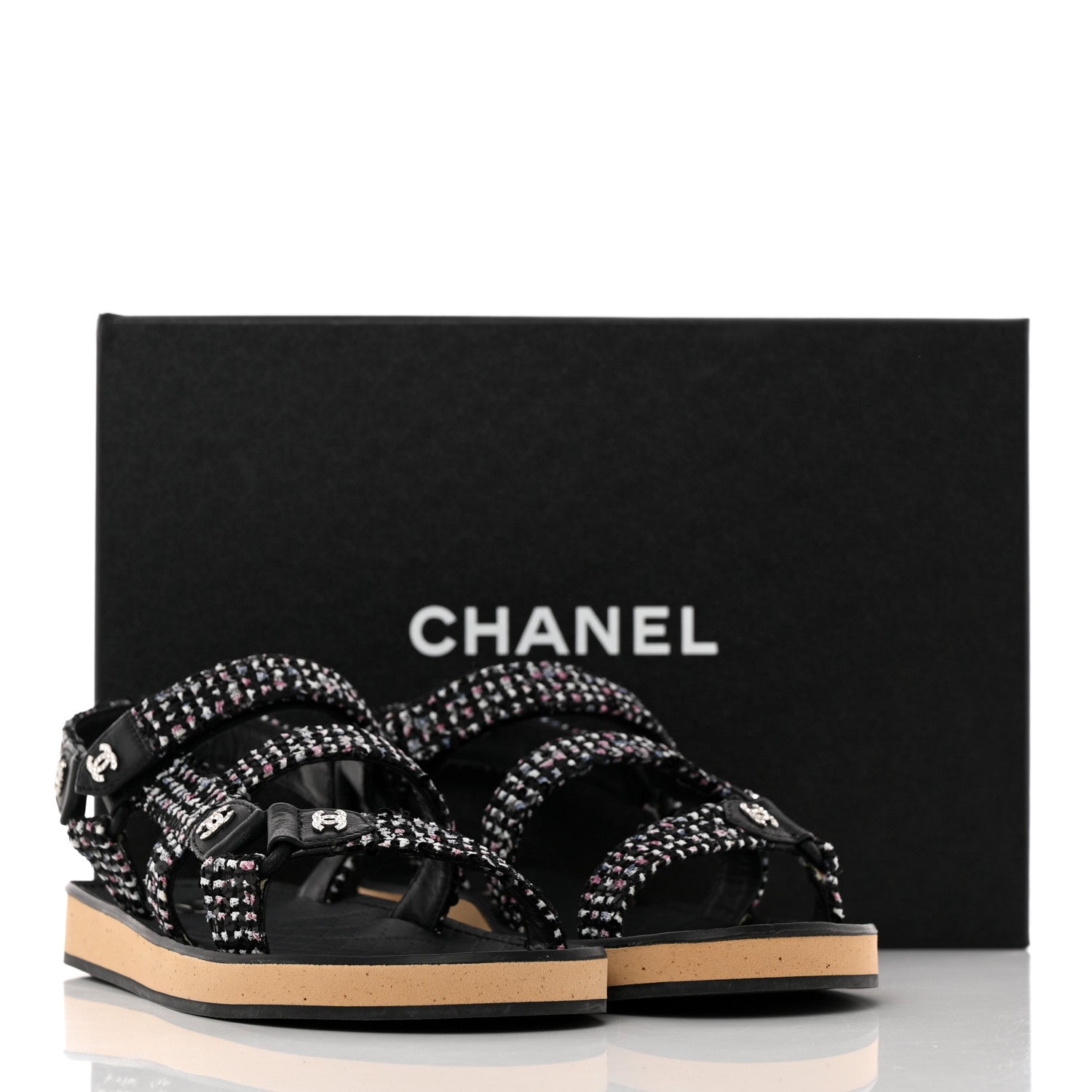 Chanel Tweed Lambskin Dad Sandals 38.5 Black White 13 of 13
