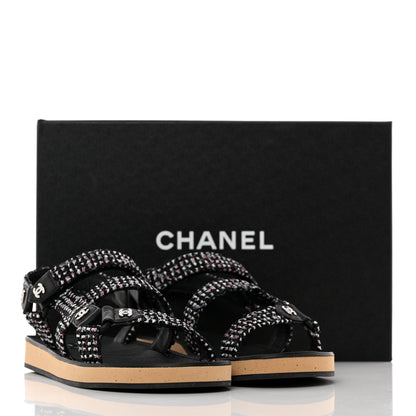 Chanel Tweed Lambskin Dad Sandals 38.5 Black White 13 of 13