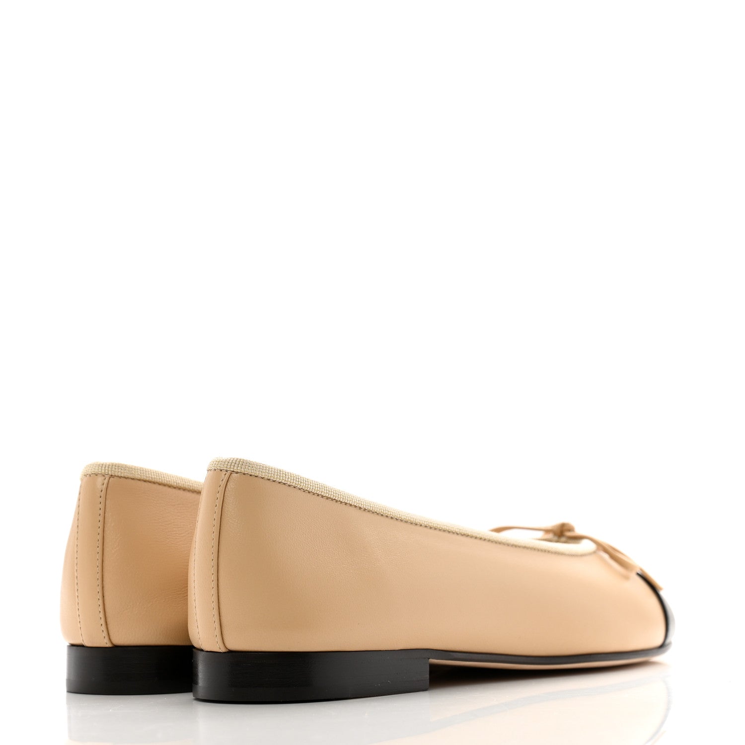 Chanel Lambskin Cap Toe CC Ballerina Flats 37 Beige Black 5 of 10