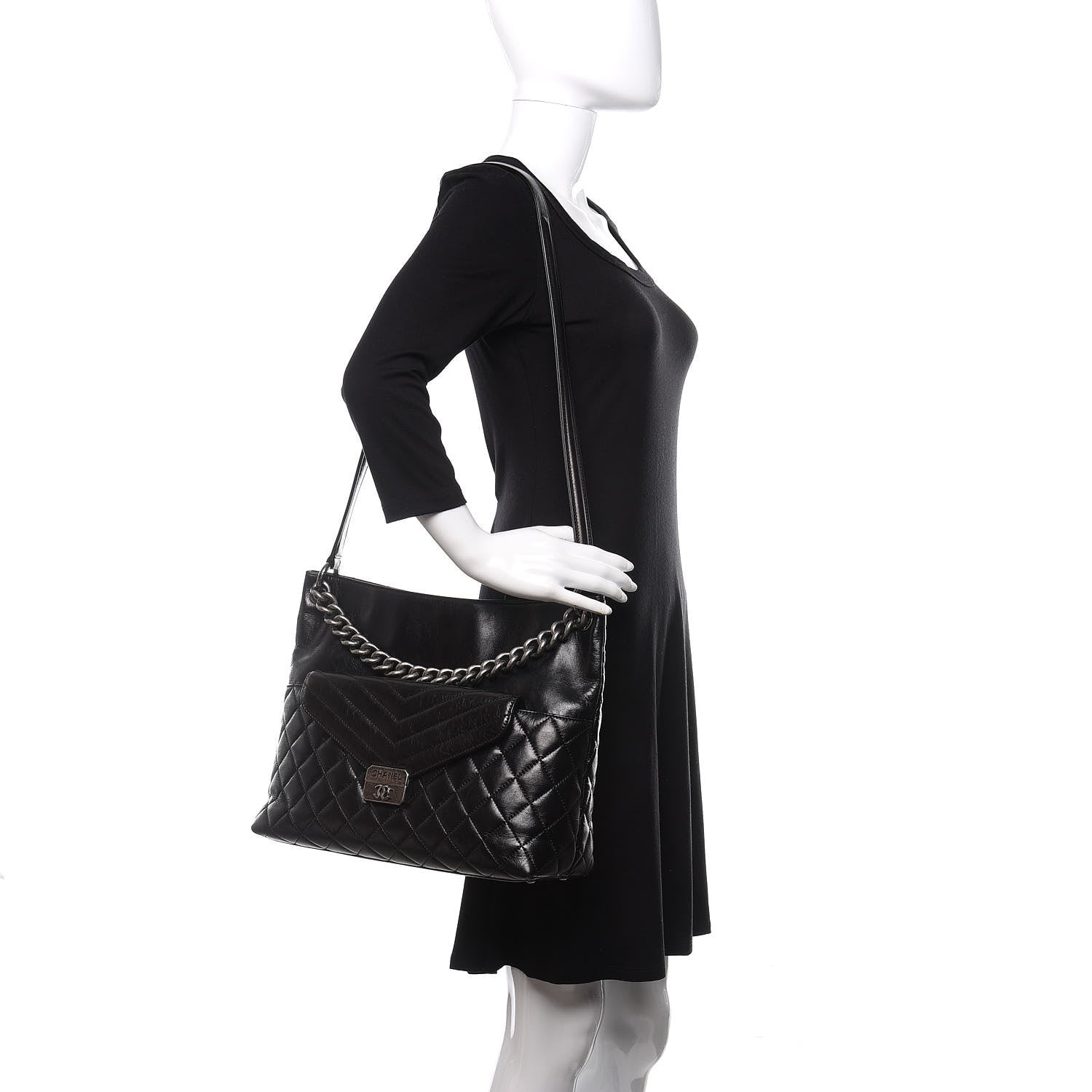 Chanel Aged Calfskin Quilted Mad About Quilting Hobo Black 2 of 9