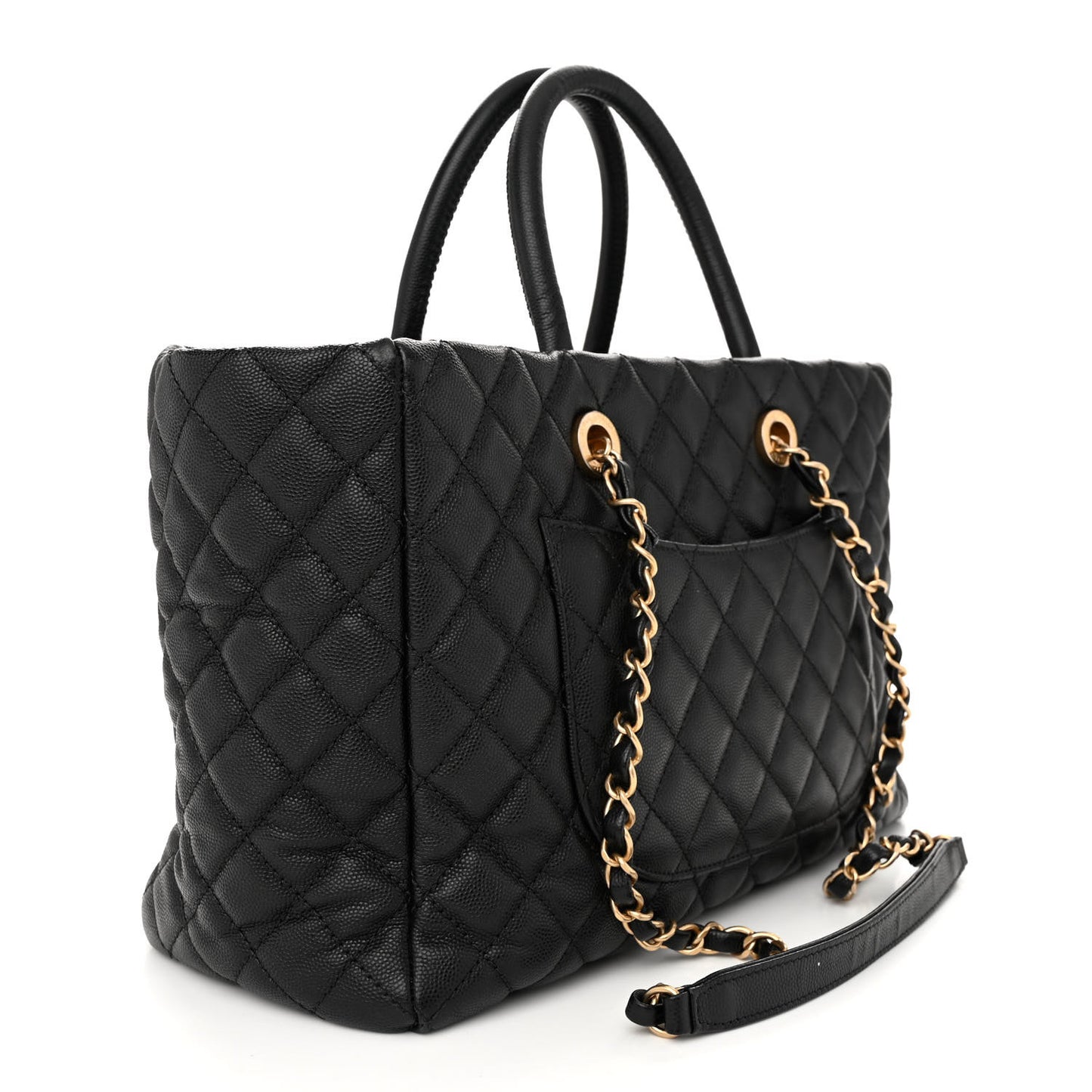 Caviar Quilted Coco Handle Shopping Tote Black