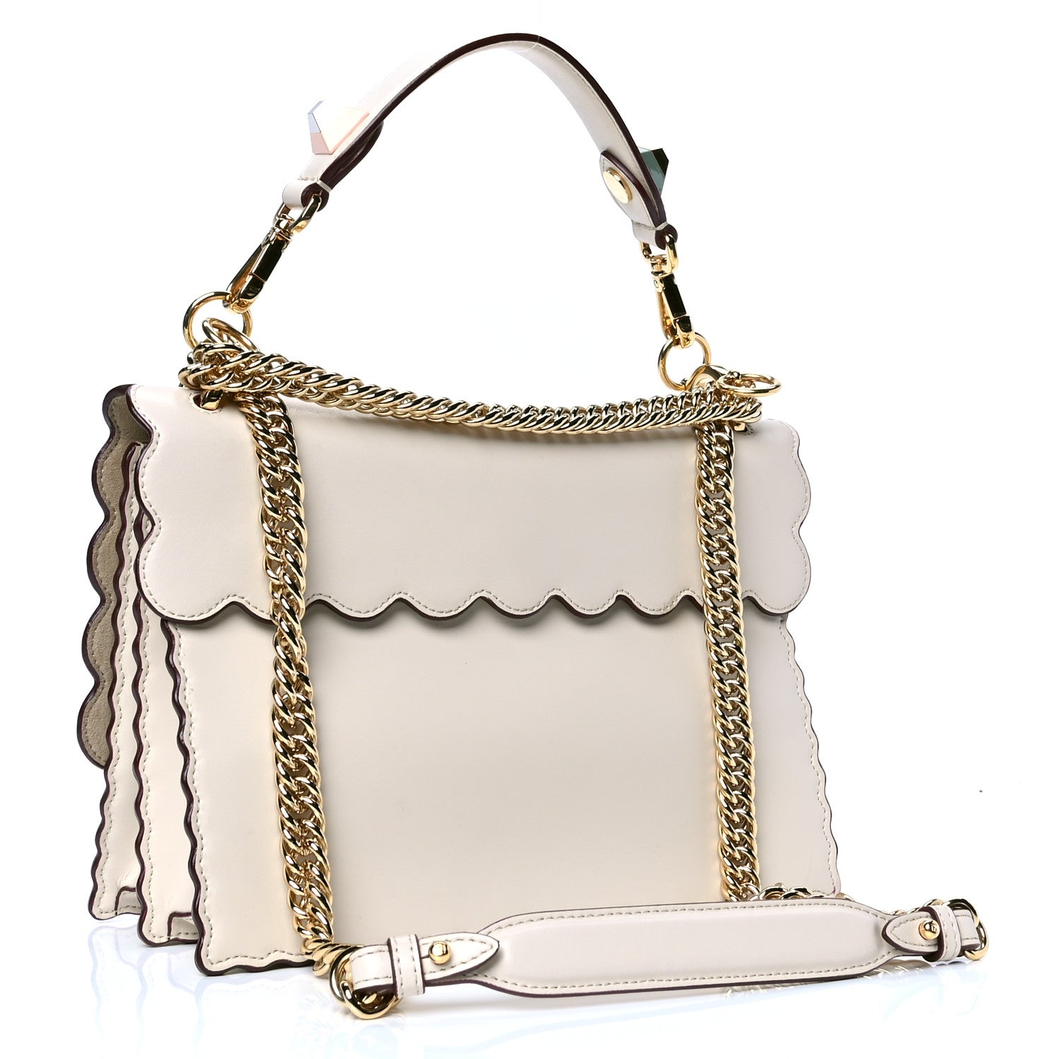 Fendi Vitello Liberty Scalloped Studded Kan I Shoulder Bag Camelia 2 of 6