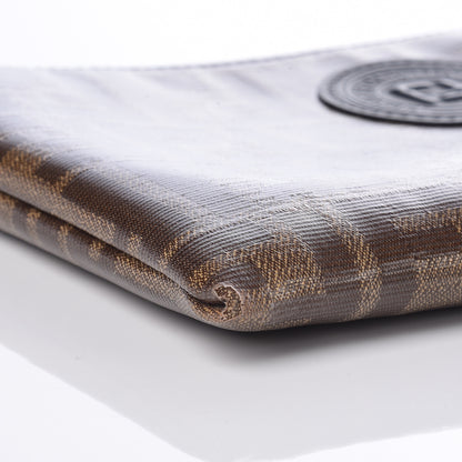 Fendi Glazed Fabric Vitello Century FF 1974 Stamp Patch Small FFreedom Flat Pouch Mogano Panna Black 7 of 8