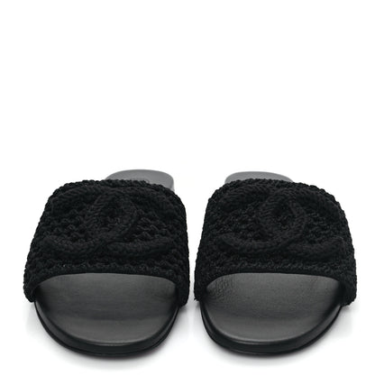 Chanel Crochet CC Mules Sandals 39 Black 2 of 9