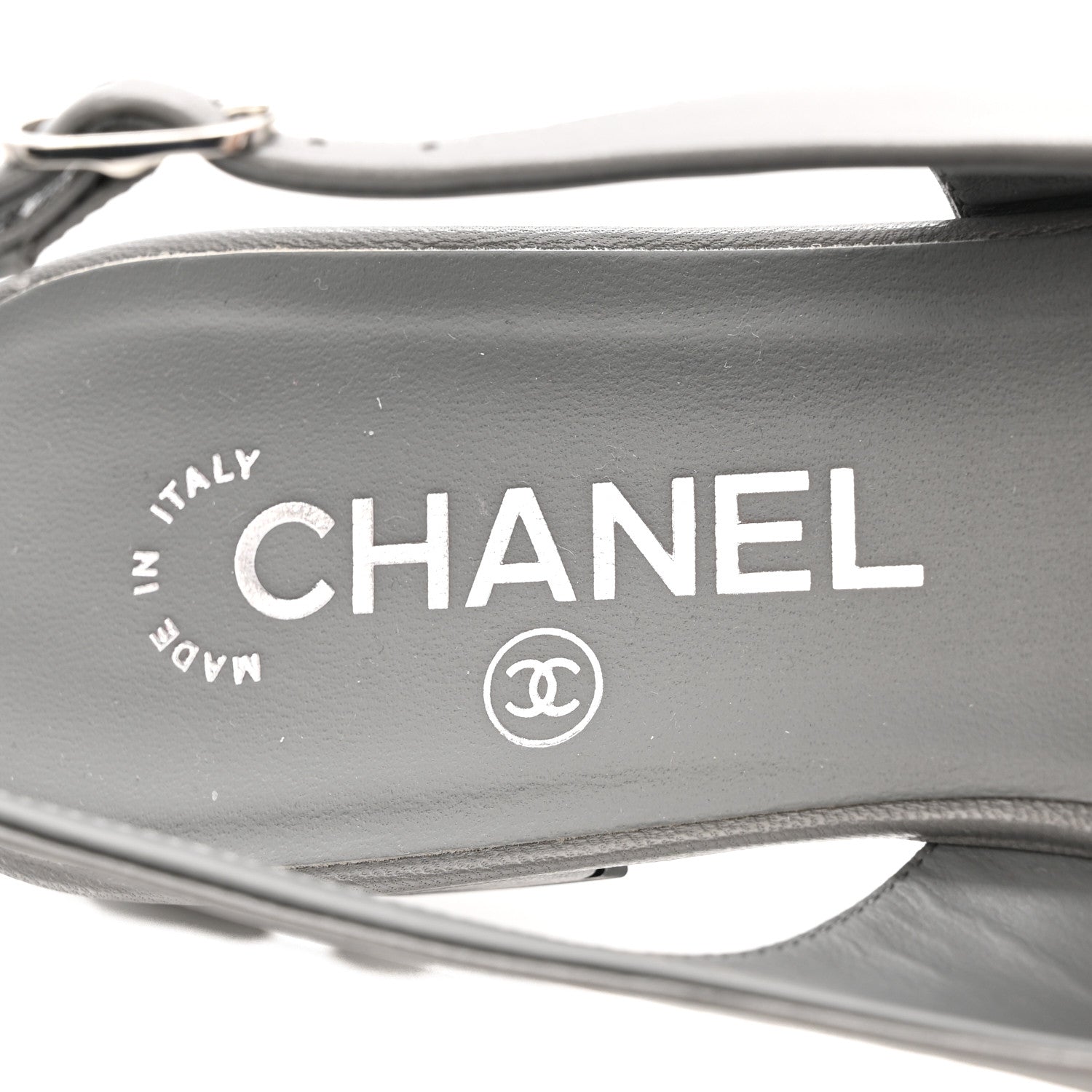 Chanel Goatskin Grosgrain Pointed Toe CC Slingback Flats 36.5 Gray Black 7 of 12
