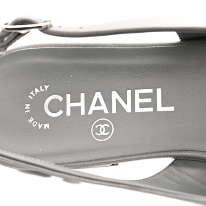 Chanel Goatskin Grosgrain Pointed Toe CC Slingback Flats 36.5 Gray Black 7 of 12