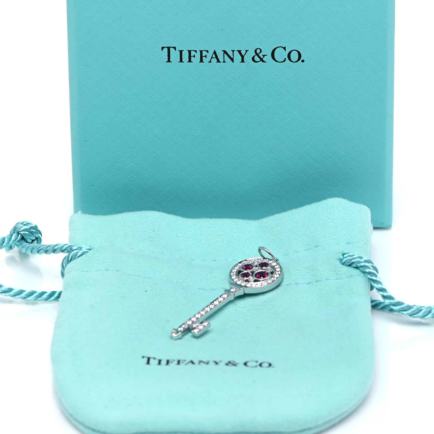 Platinum Diamond Ruby Cobblestone Key Pendant
