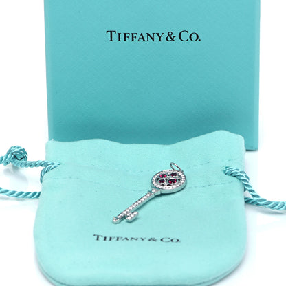 Tiffany Platinum Diamond Ruby Cobblestone Key Pendant 4 of 4