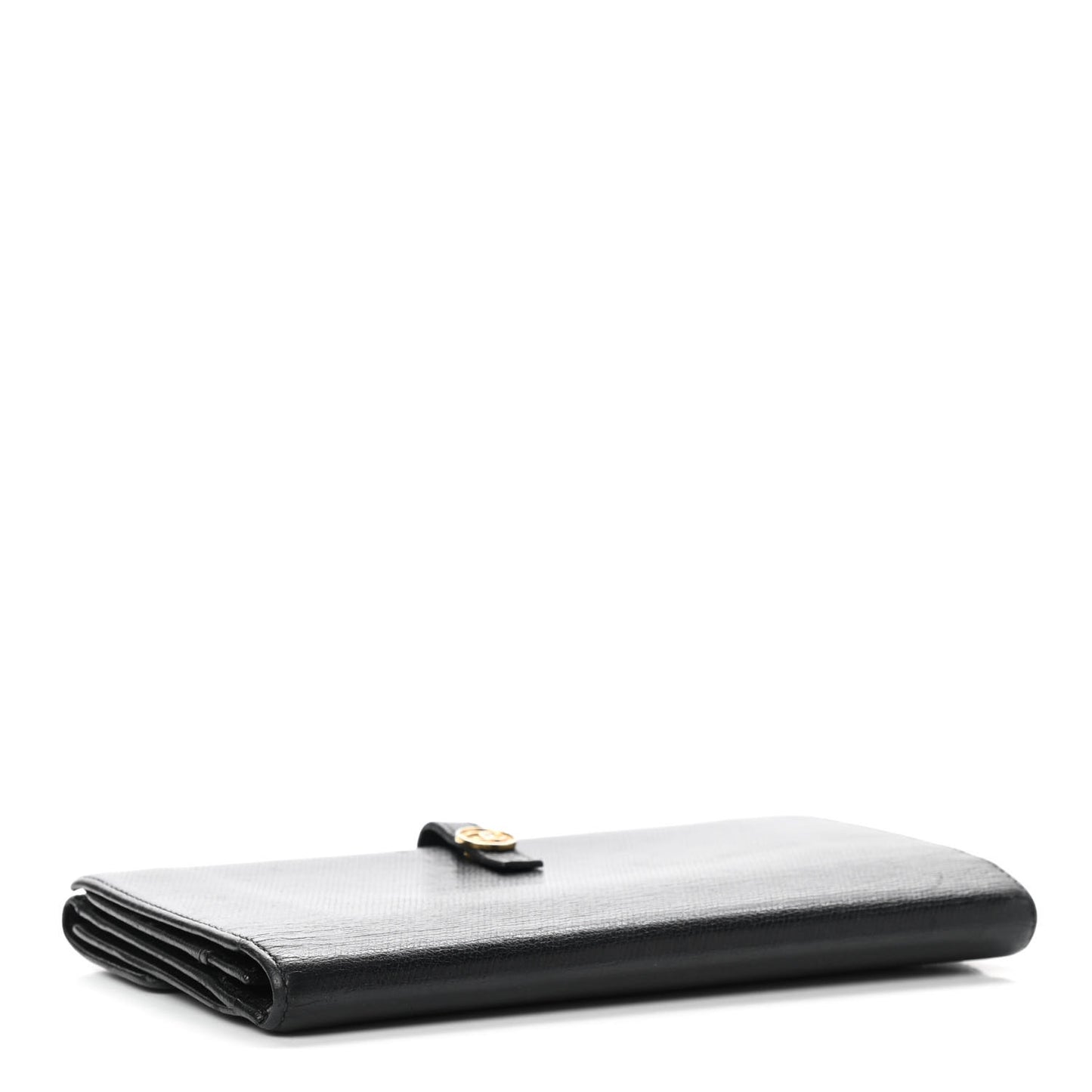 Grained Calfskin CC Button Long Wallet Black