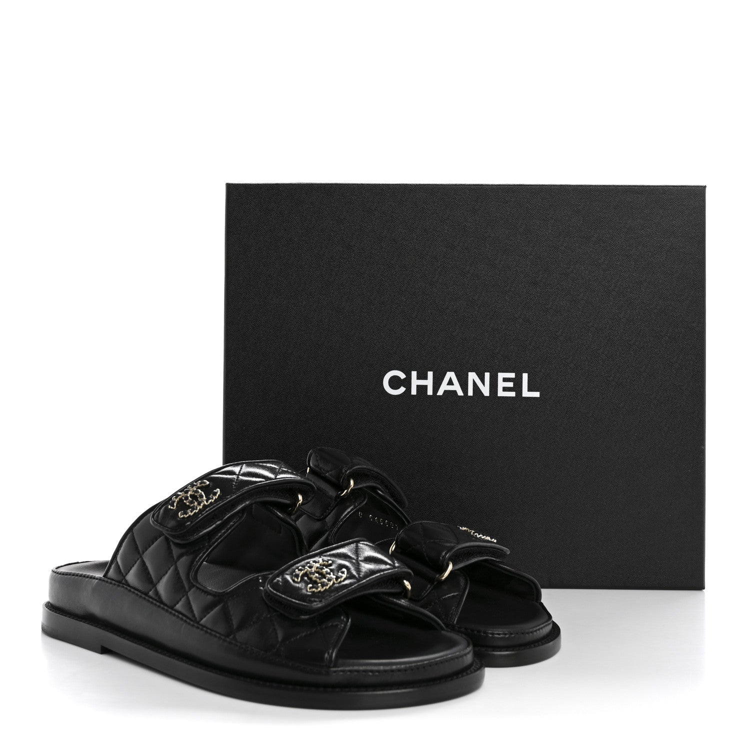 Chanel Lambskin Quilted Velcro Dad Chain CC Slide Sandals 36 Black 10 of 10