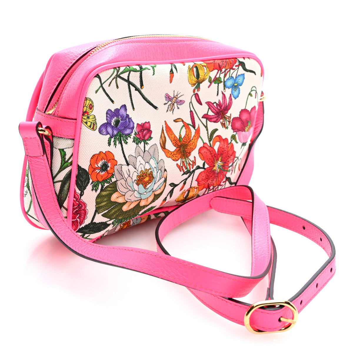 Gucci Canvas Flora Floral Shoulder Bag White Fuchsia Fluo 3 of 9
