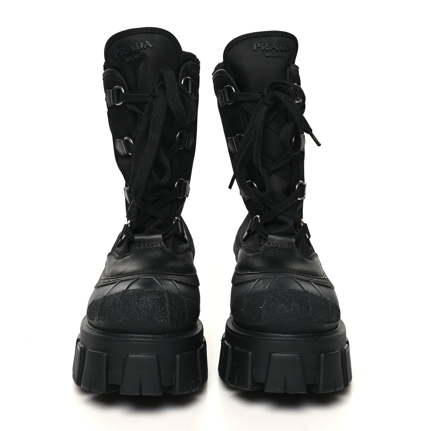 Prada Nylon Rubber Shearling Triangle Logo Monolith 55mm Snow Boots 36.5 Black 2 of 8