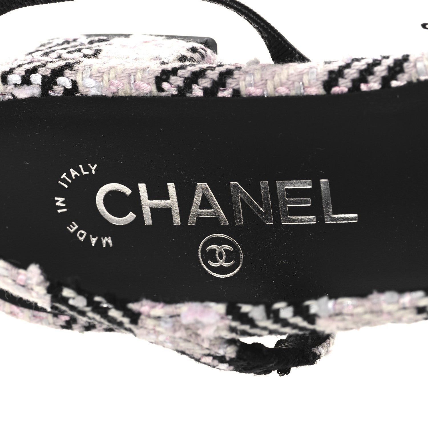Chanel Tweed Cap Toe CC Slingback Flats 41 Black Pink White 9 of 9