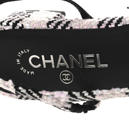Chanel Tweed Cap Toe CC Slingback Flats 41 Black Pink White 9 of 9