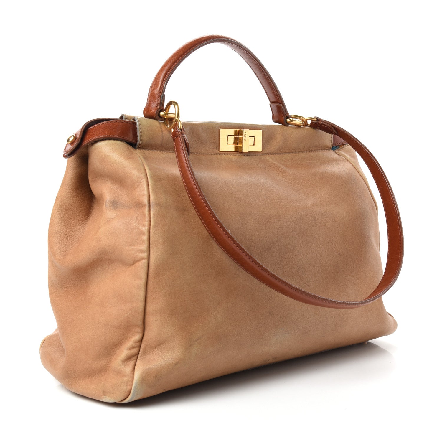 Fendi Vitello Saddle Denim Large Peekaboo Iconic Satchel Brown 3 of 9