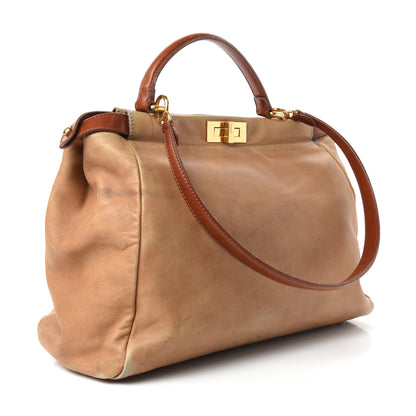 Fendi Vitello Saddle Denim Large Peekaboo Iconic Satchel Brown 3 of 9