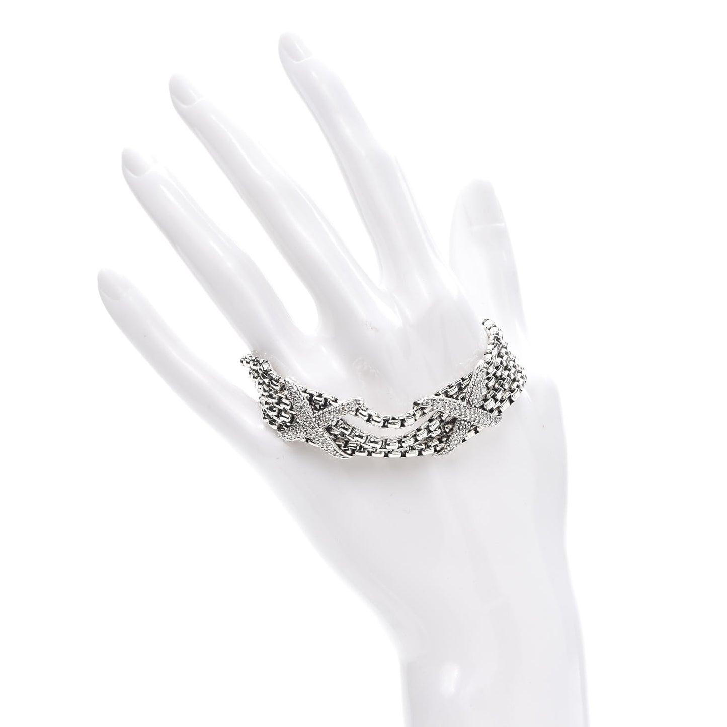 Sterling Silver Diamond Double X Four Strand Bracelet