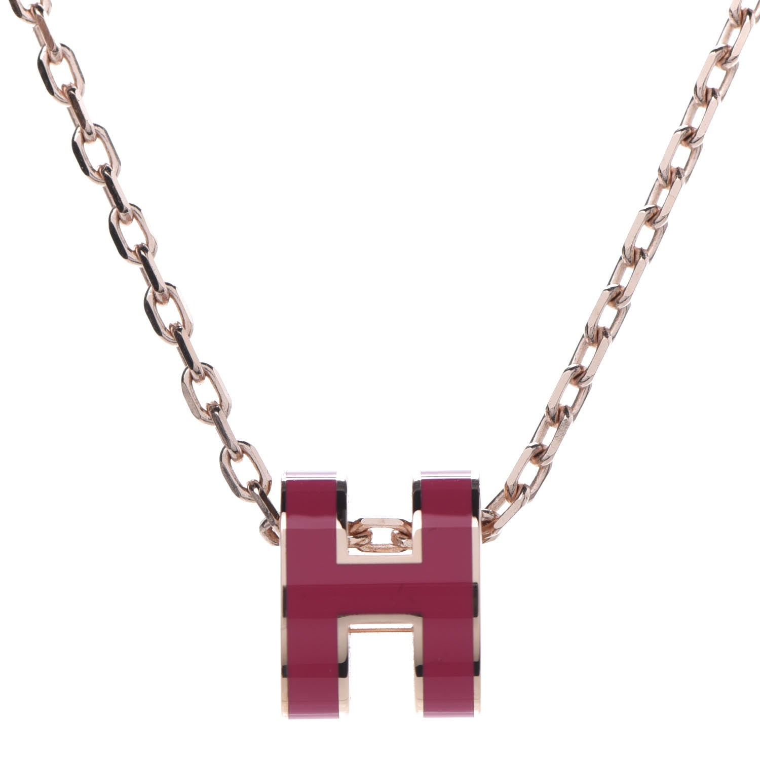 Hermes Lacquered Rose Gold Mini Pop H Pendant Necklace Rose Extreme 4 of 7