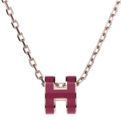 Hermes Lacquered Rose Gold Mini Pop H Pendant Necklace Rose Extreme 4 of 7