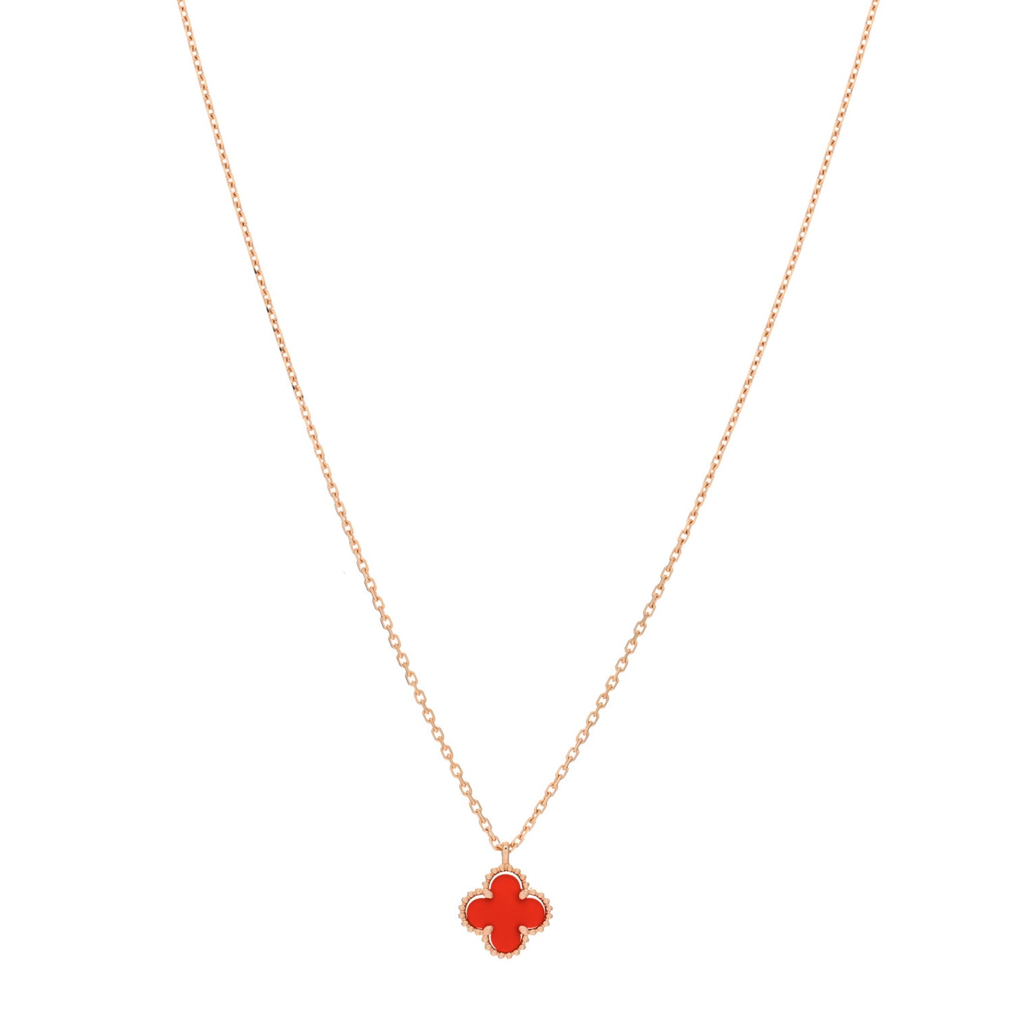 18K Rose Gold Carnelian Sweet Alhambra Pendant Necklace