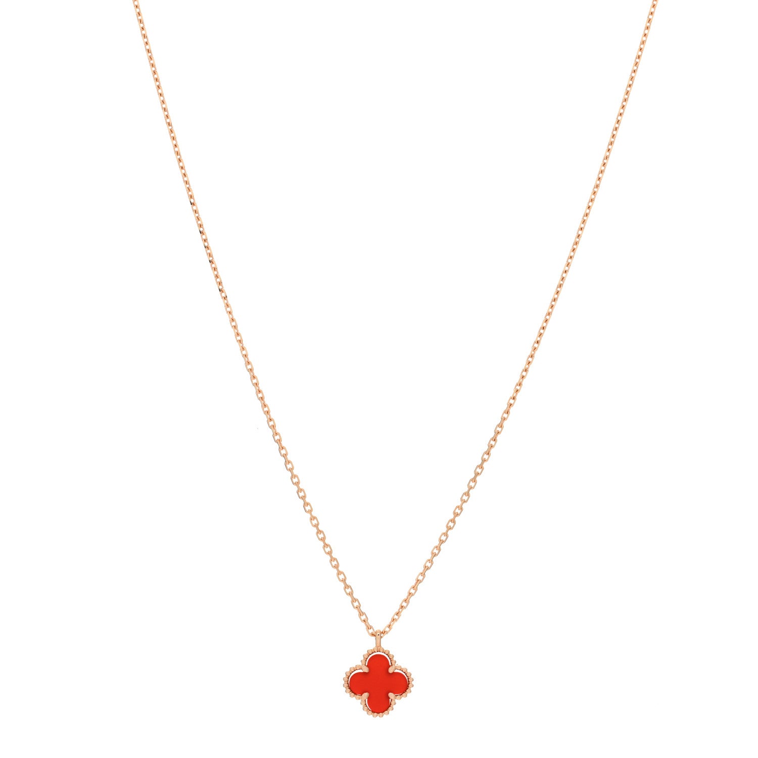 Van Cleef & Arpels 18K Rose Gold Carnelian Sweet Alhambra Pendant Necklace 1 of 4