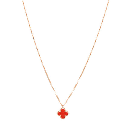 Van Cleef & Arpels 18K Rose Gold Carnelian Sweet Alhambra Pendant Necklace 1 of 4