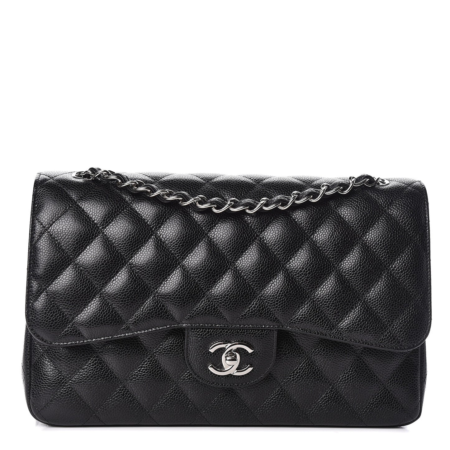Caviar Quilted Jumbo Double Flap Black