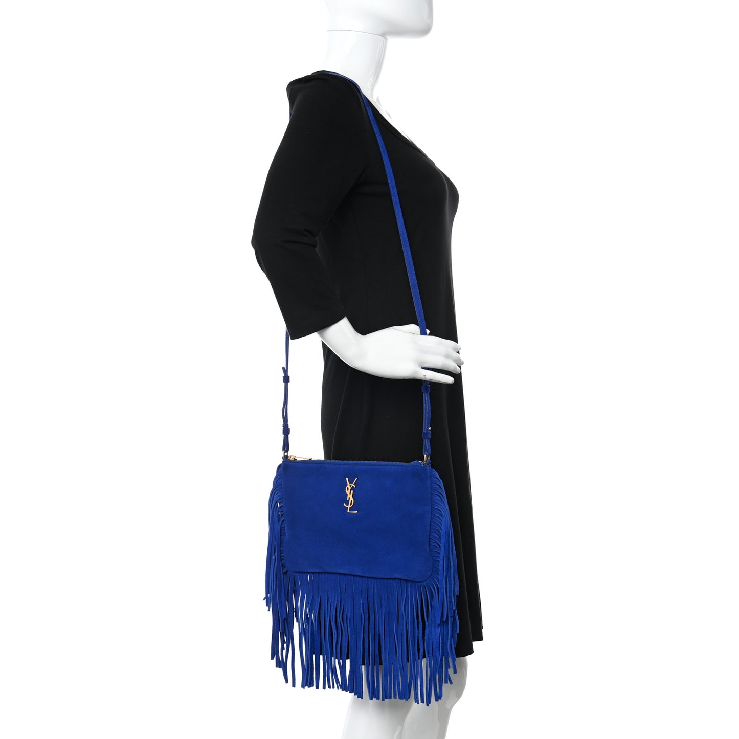 Suede Calfskin Small Fringe Crossbody Bag Blue