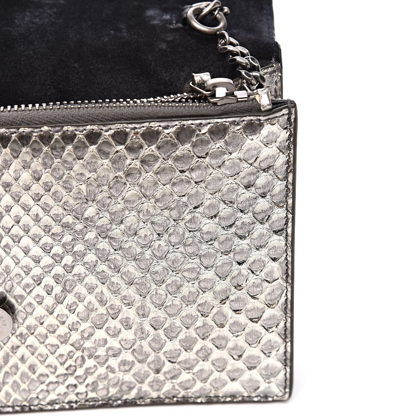 Metallic Python Calfskin Embossed Classic Monogram Kate Tassel Chain Wallet Anthracite