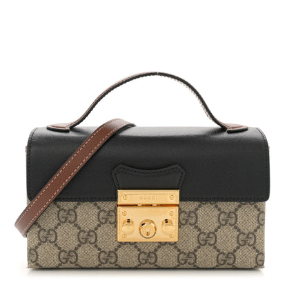 Gucci GG Supreme Monogram Calfskin Mini Padlock Top Handle Shoulder Bag Beige Black Cuir 1 of 11