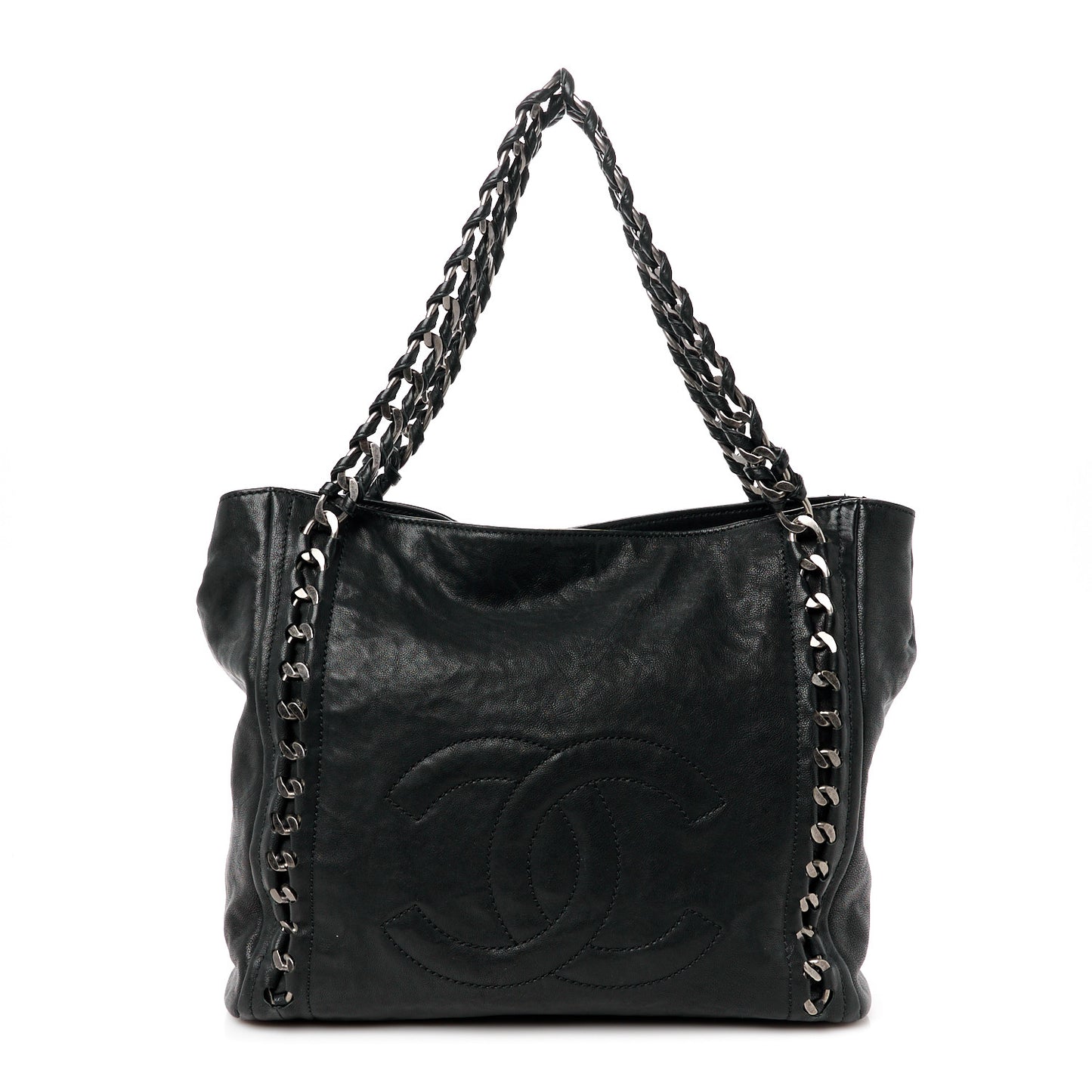 Glazed Caviar Modern Chain Tote Black
