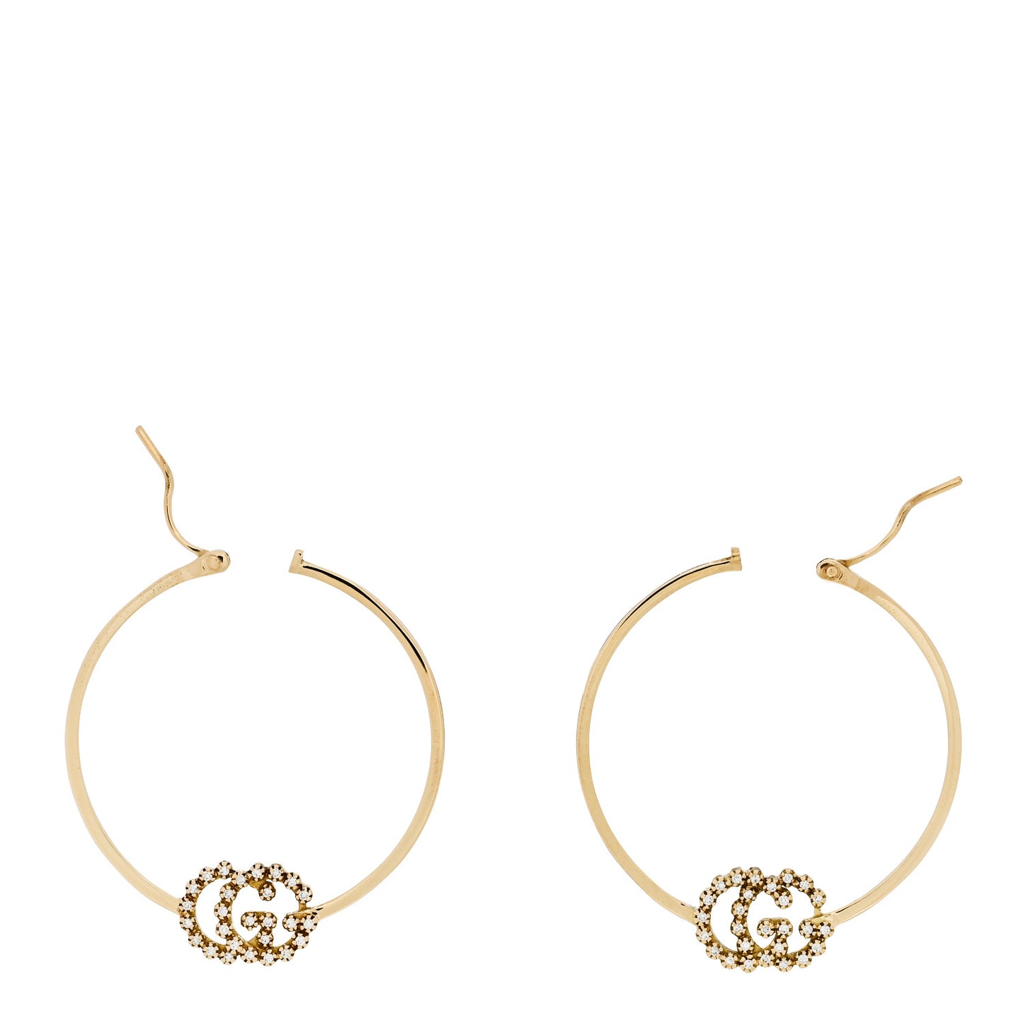 18K Yellow Gold Diamond Running GG Hoop Earrings