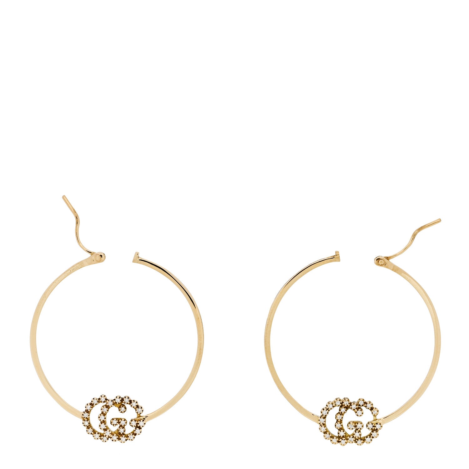 Gucci 18K Yellow Gold Diamond Running GG Hoop Earrings 3 of 5