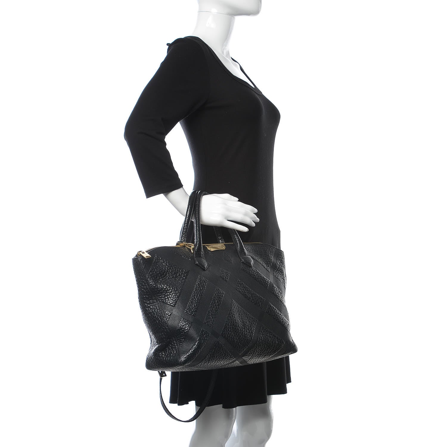Burberry Heritage Grain Check Embossed Medium Dewsbury Tote Black 2 of 12