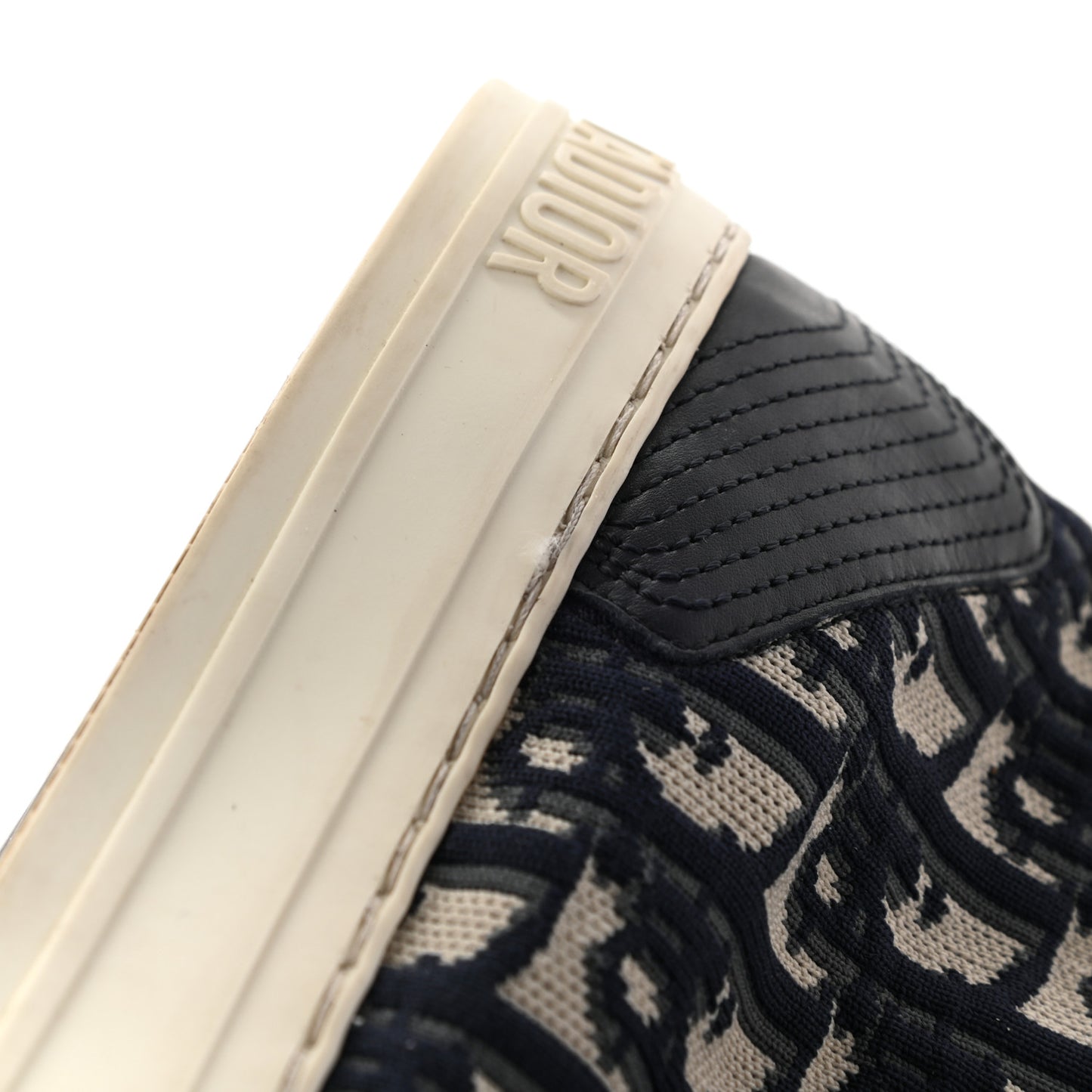 Technical Knit Calfskin Oblique Womens Walk'n Dior High Top Sneakers 37 Deep Blue