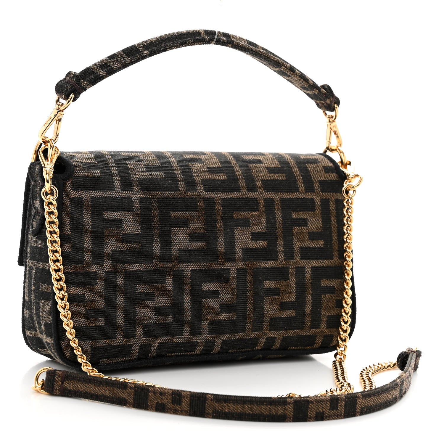 Fendi Fabric Jacquard FF 1974 Mini Baguette Tobacco Moro Black 3 of 11