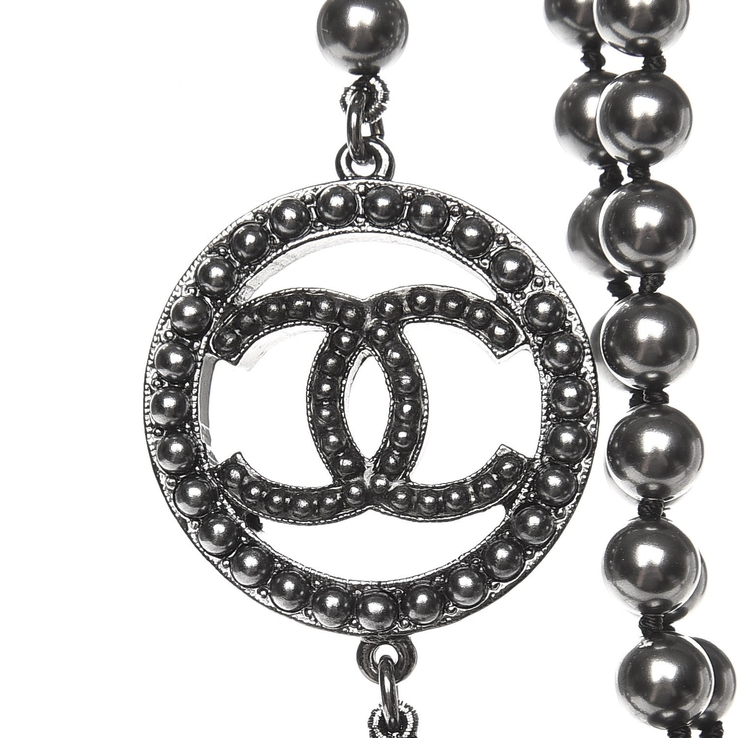 Ruthenium Graduated Pearl CC Long Necklace Dark Grey