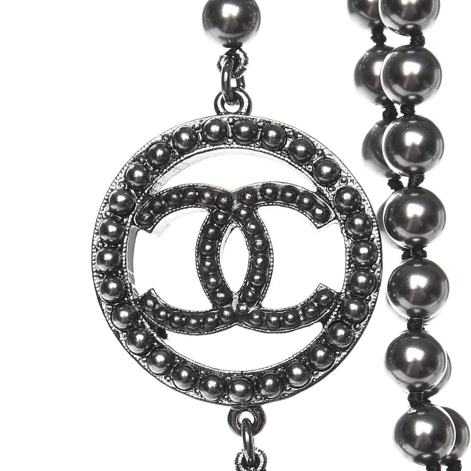 Chanel Ruthenium Graduated Pearl CC Long Necklace Dark Grey 3 of 5