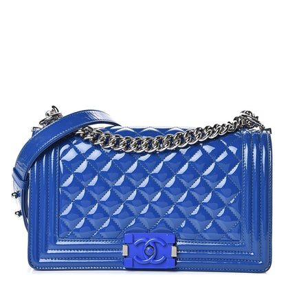 Chanel Patent Calfskin Quilted Medium Plexiglass Boy Flap Blue 1 of 13