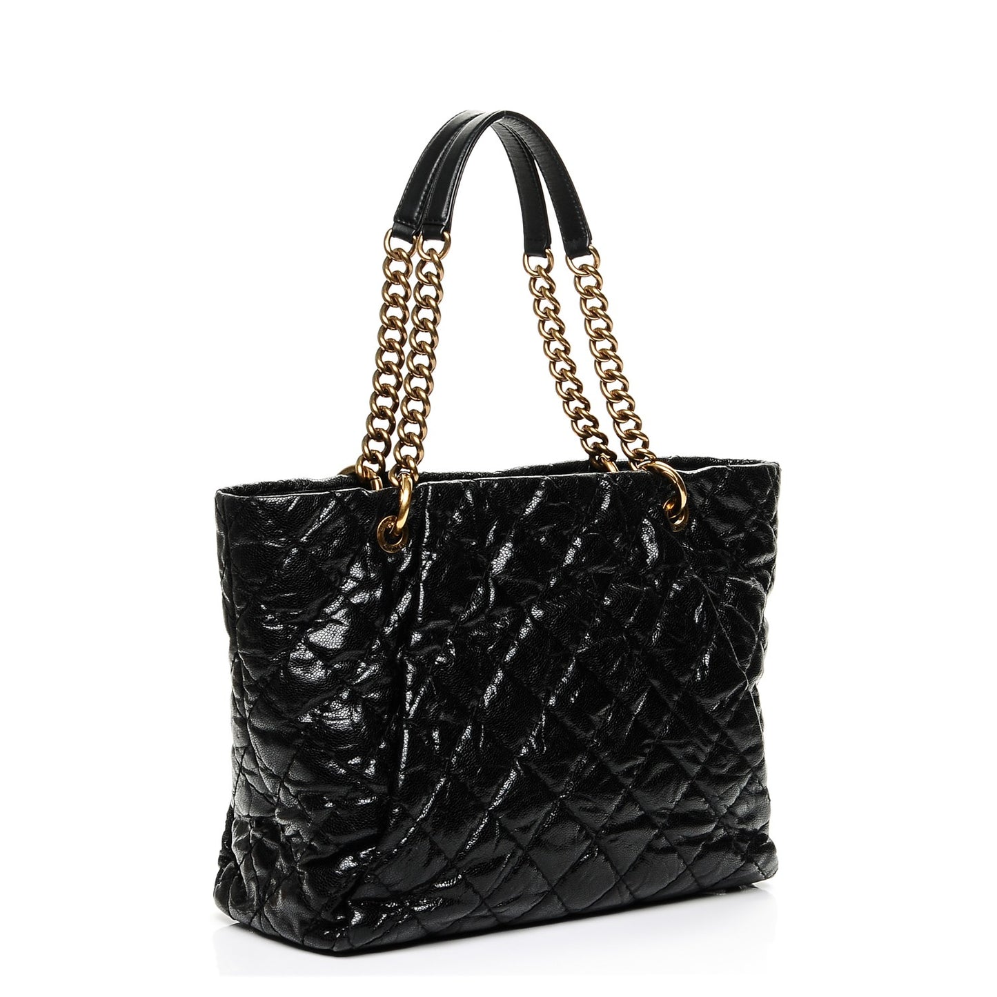 Glazed Caviar Large Coco Pleats Tote Black