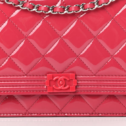 Chanel Patent Calfskin Quilted Boy Wallet On Chain WOC Pink 9 of 12
