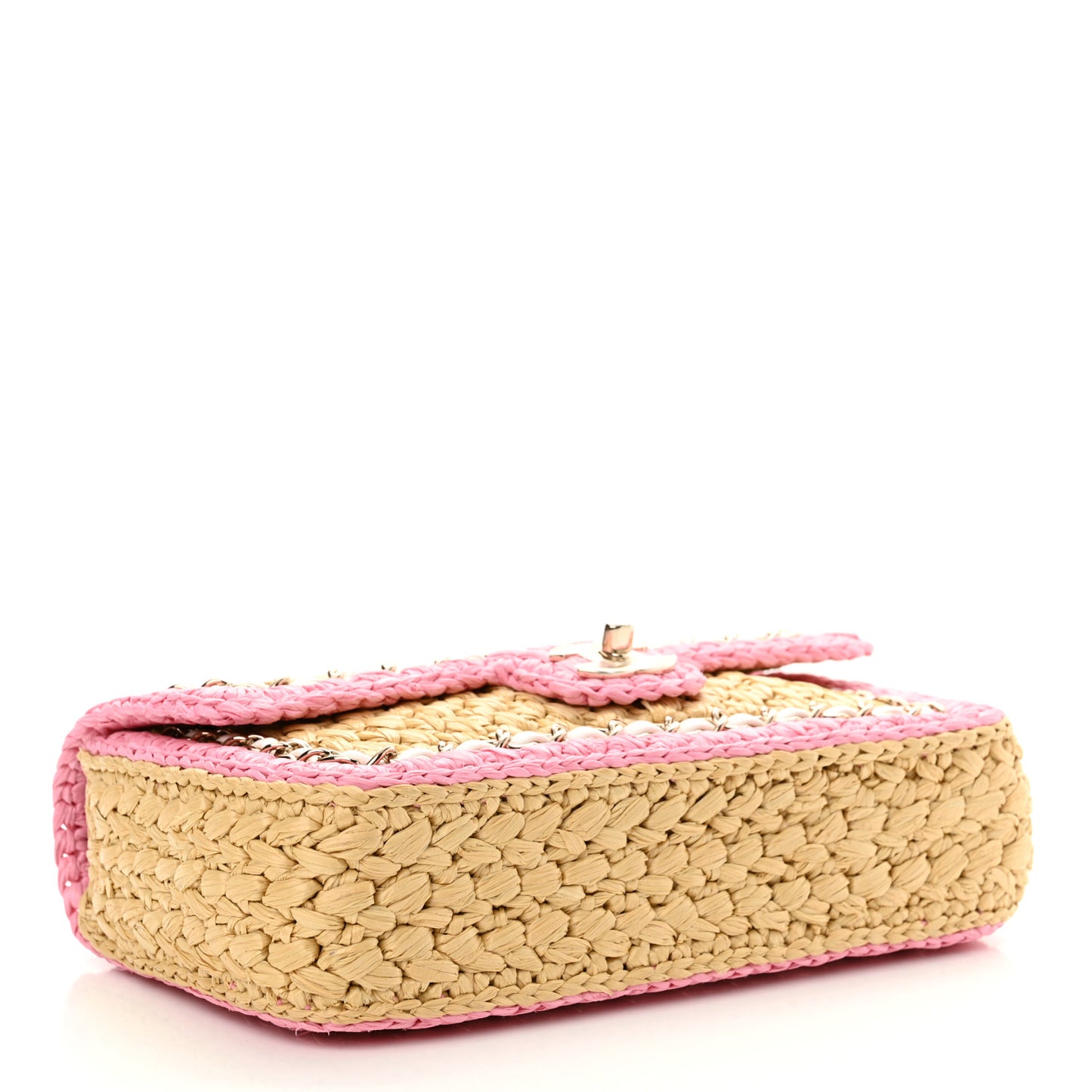 Raffia Chain Venice Beach Flap Bag Beige Pink