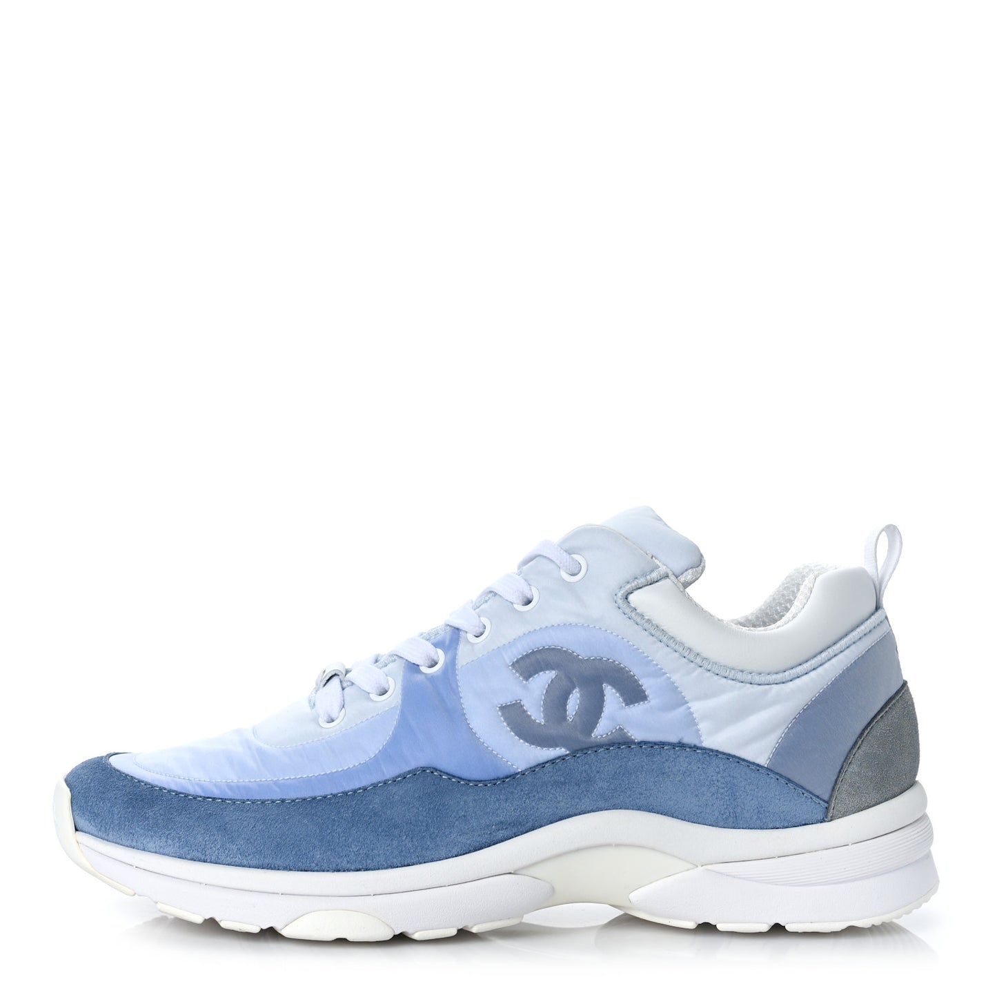 Nylon Calfskin Suede Womens CC Sneakers 39.5 White Grey Blue