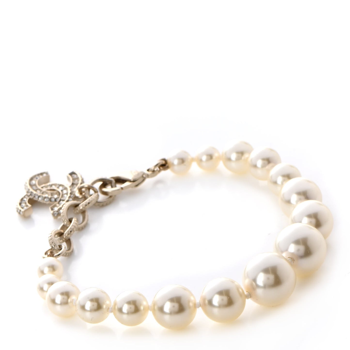 Graduated Pearl Crystal CC Bracelet Gold