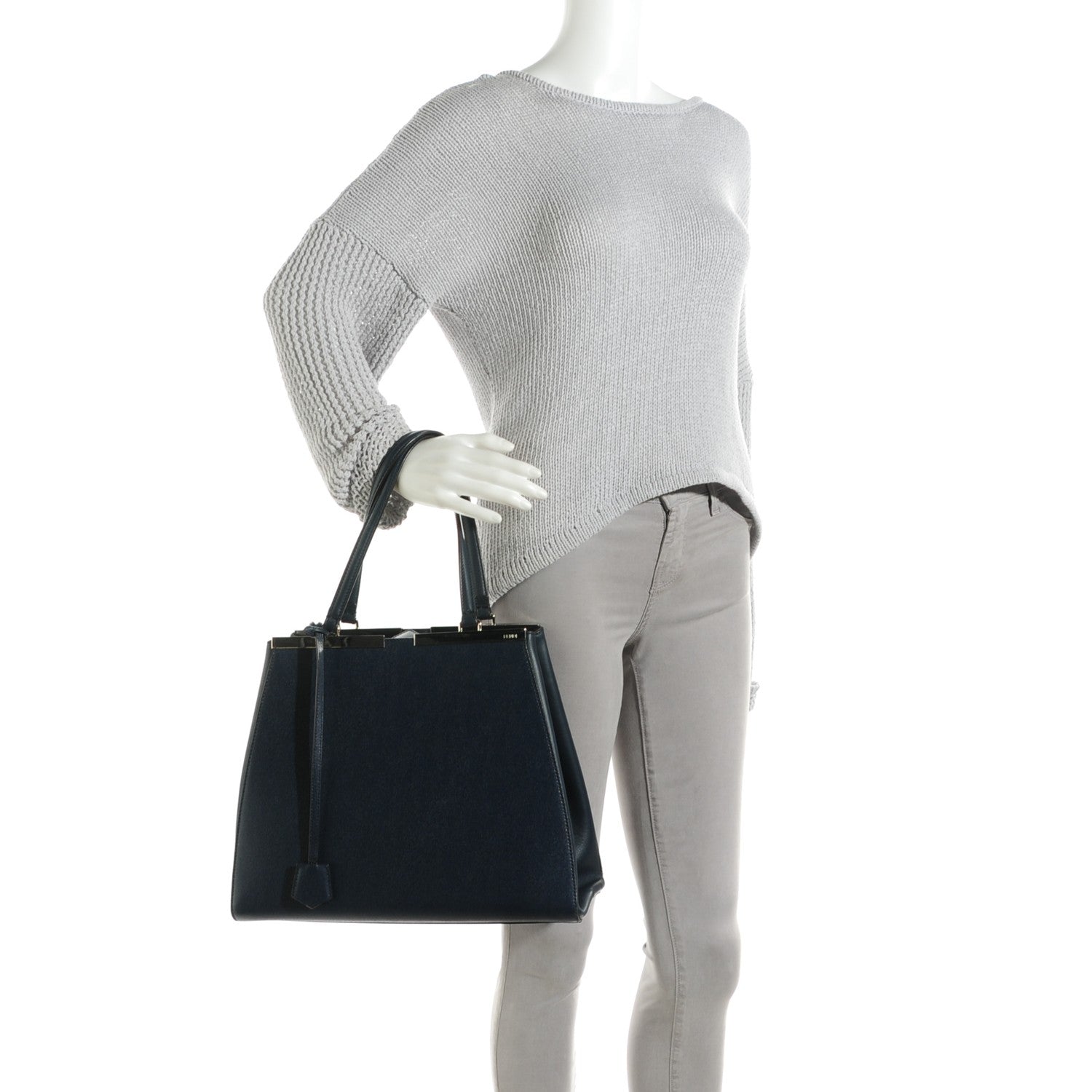 Fendi Vitello Elite Flamingo Large 3Jours Tote Navy 2 of 7