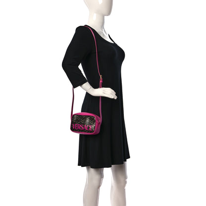 Versace Coated Canvas Calfskin La Greca Emoji Crossbody Shoulder Bag Black Camel Deep Fuxia 2 of 10