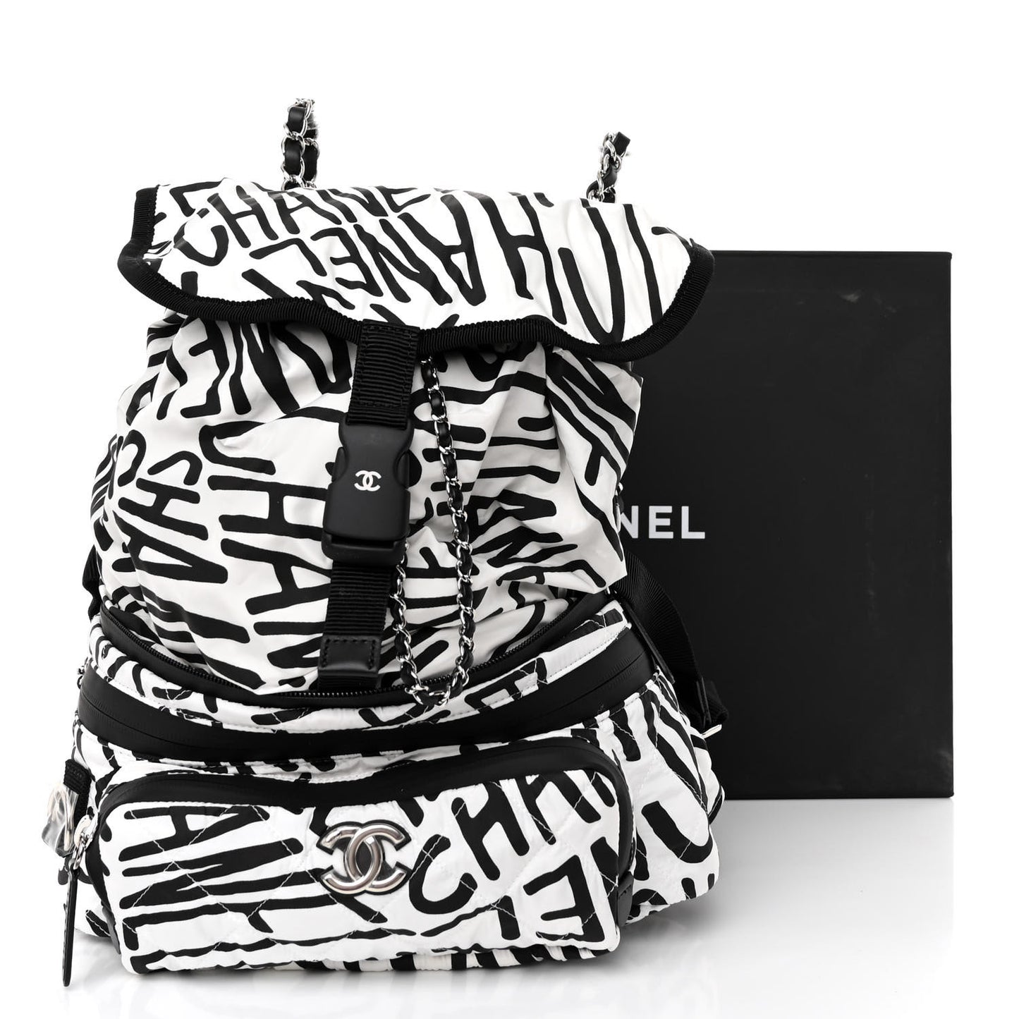 Nylon Printed Quilted Coco Neige Convertible Backpack Black White