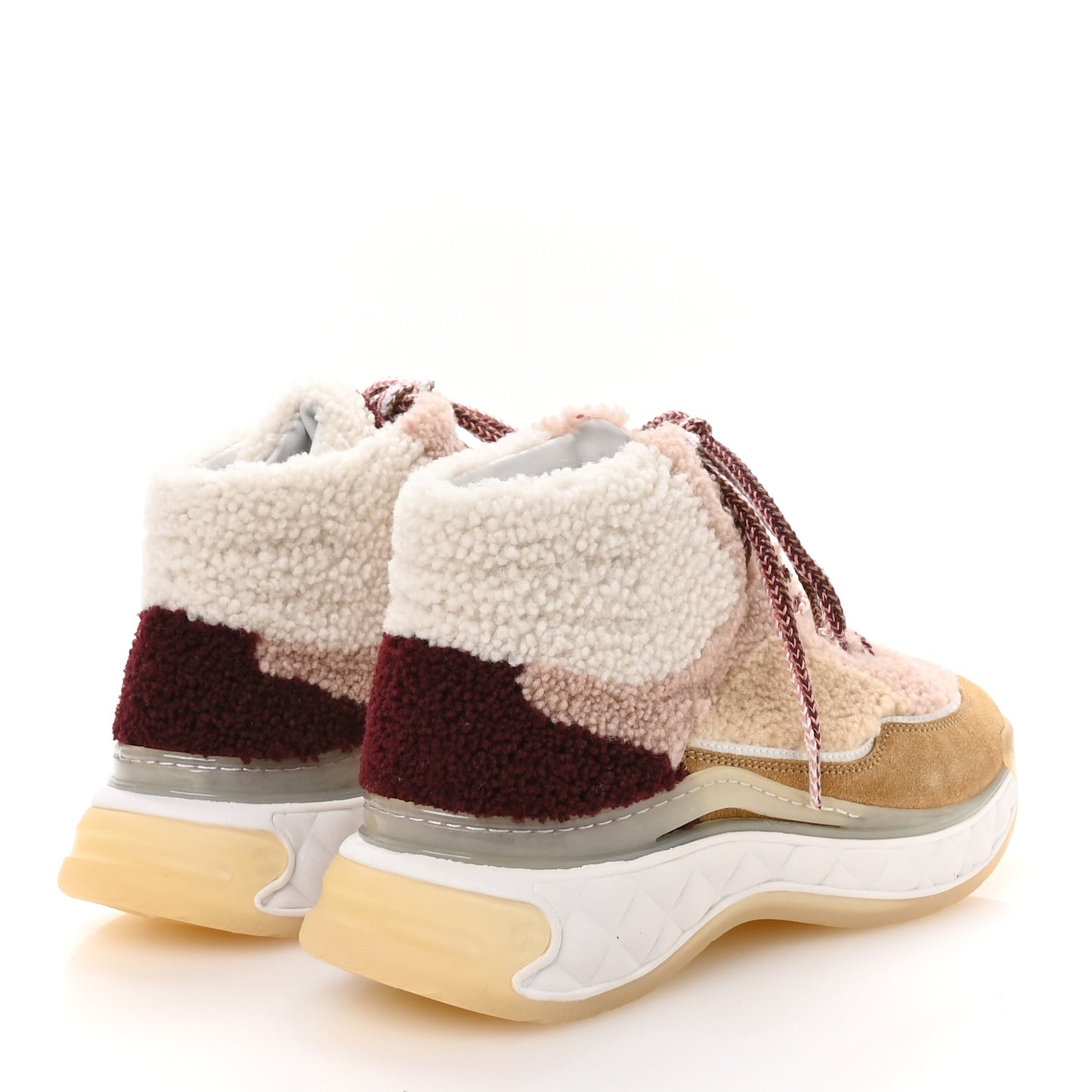 Shearling Suede CC High Top Sneakers 40 White Pink