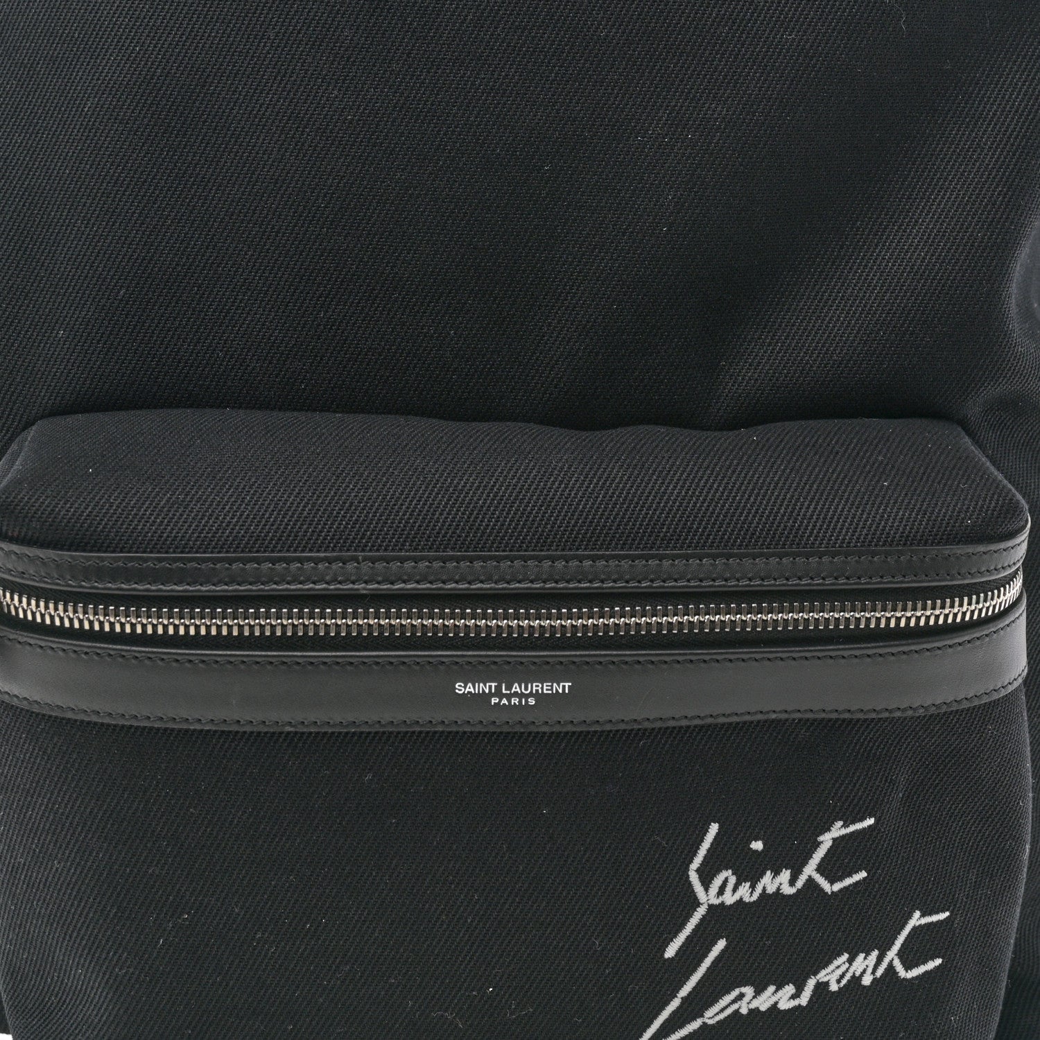 Saint Laurent Canvas Signature Embroidered City Backpack Black 8 of 10